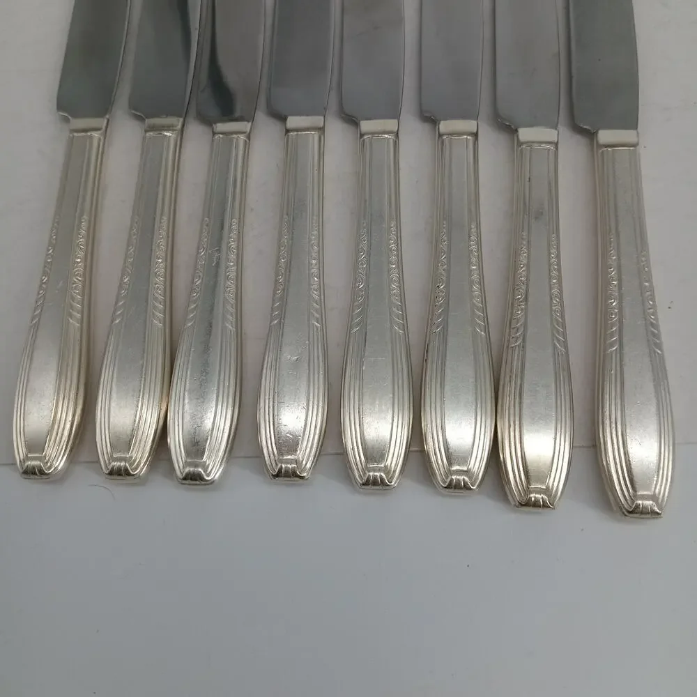 8X BK Harmony House by Wallace Serenade Silverplate Flatware BUTTER Knives Vtg